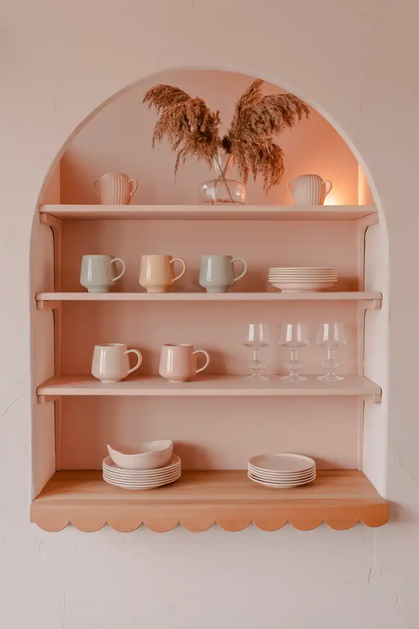 Scalloped Edge Open Shelving in Soft Pastel