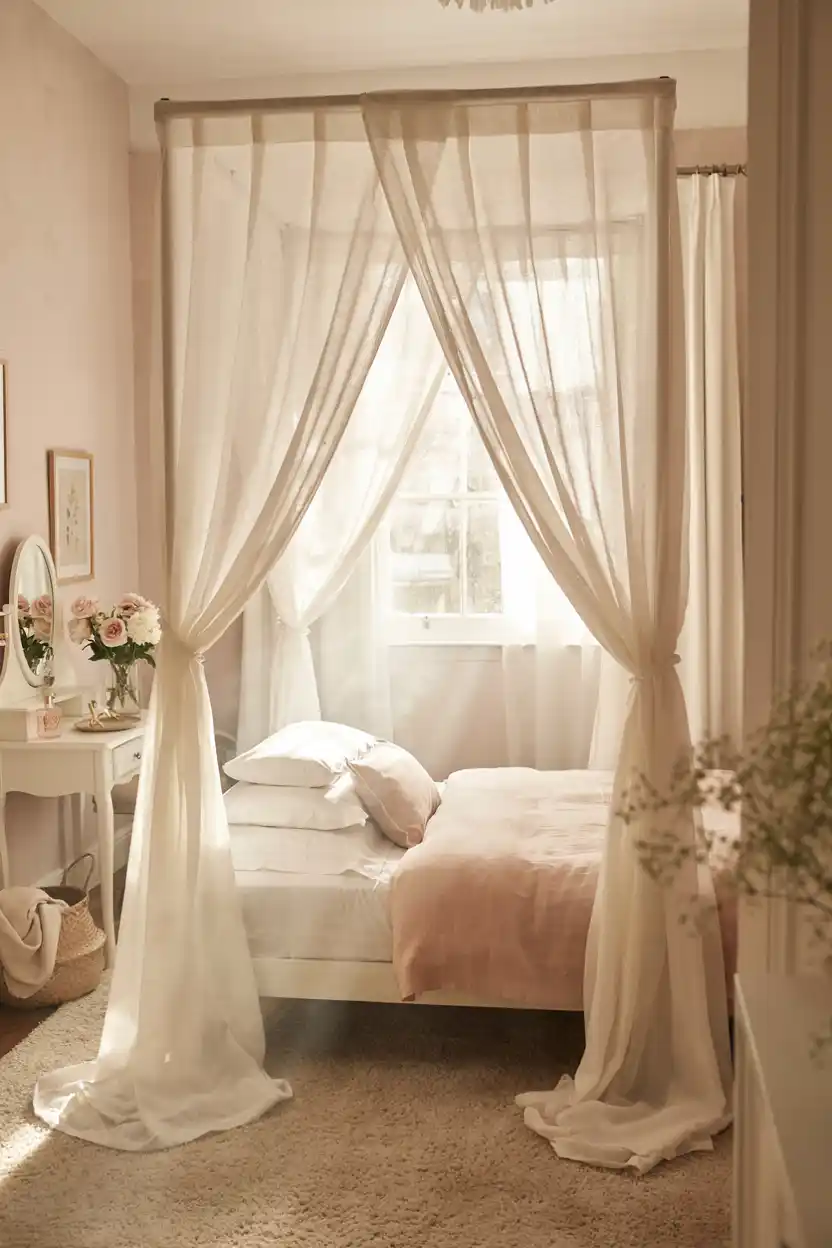 Sheer White Fabric Draped Canopy