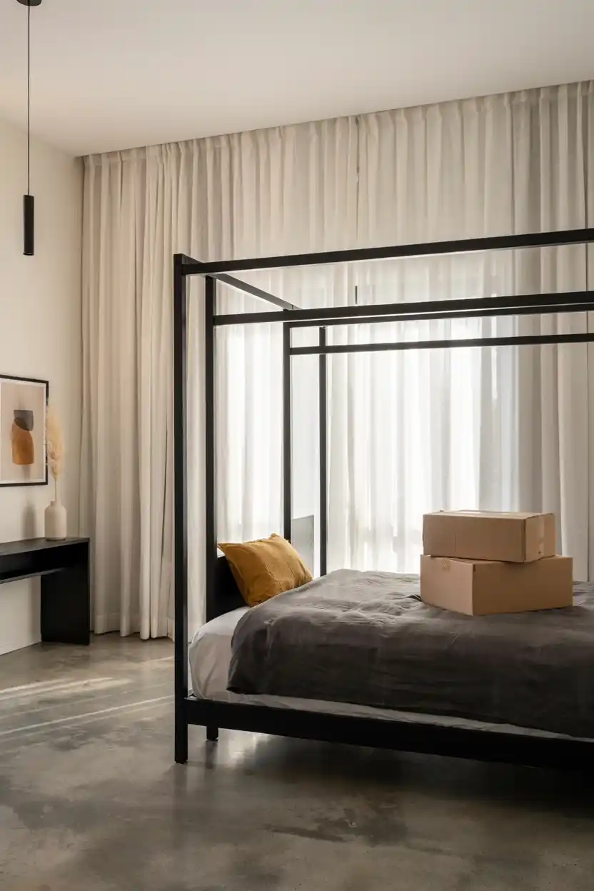 Sleek Black Metal Canopy Bed Frame