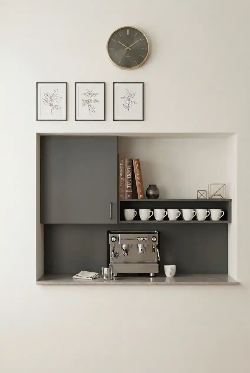 Sleek Built-In Wall Coffee Station