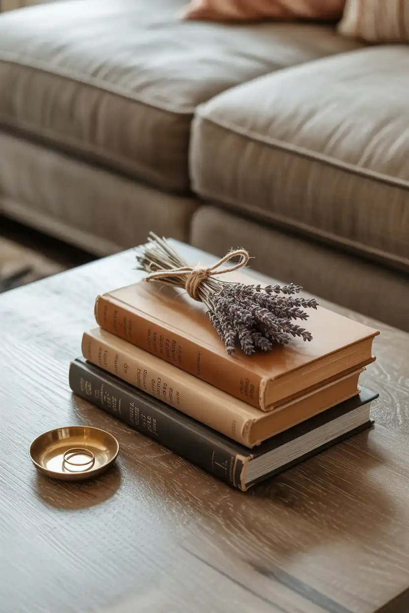Stacked Vintage Books with Dried Florals