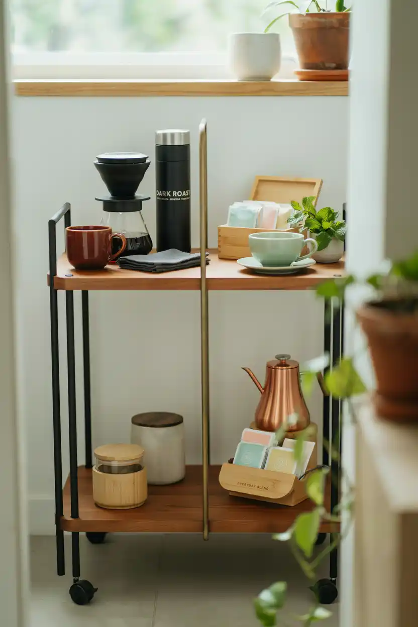 Two-Tier Cart with Tea and Coffee Zones