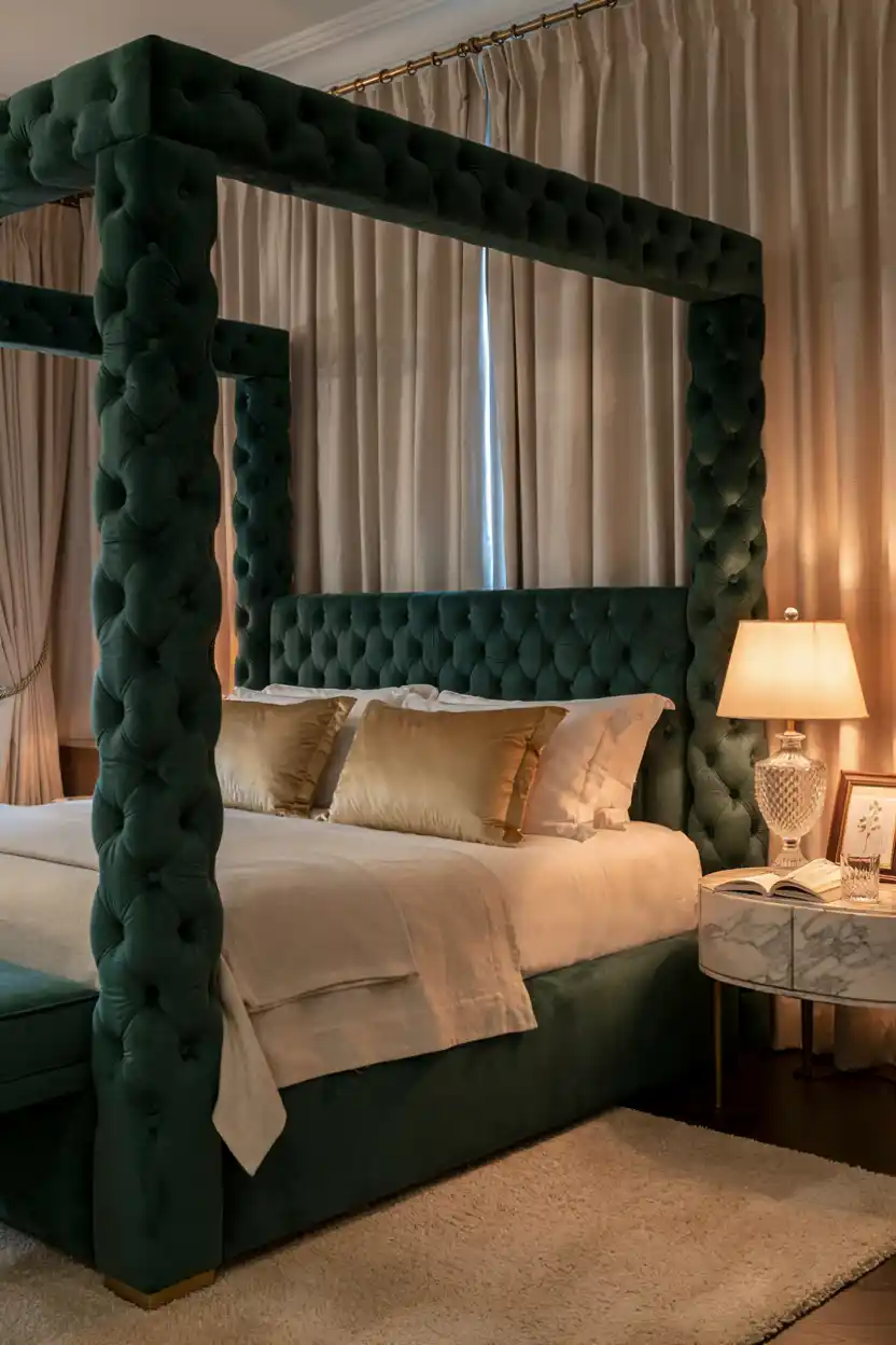 Upholstered Fabric Canopy Bed