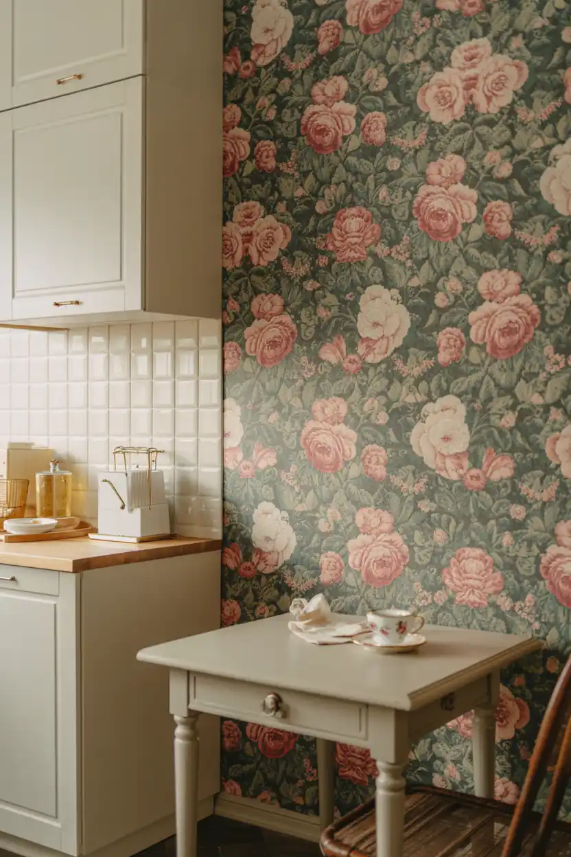 Vintage Floral Wallpaper Accent Wall