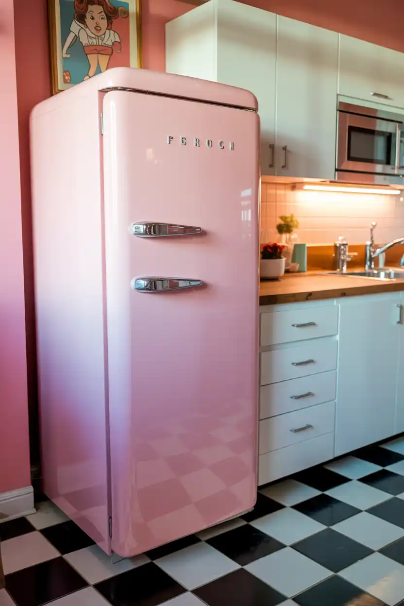 Vintage-Inspired Pink Refrigerator