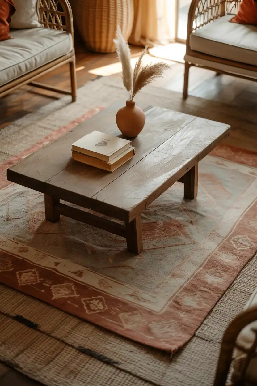 Vintage Rug Layering Beneath Table