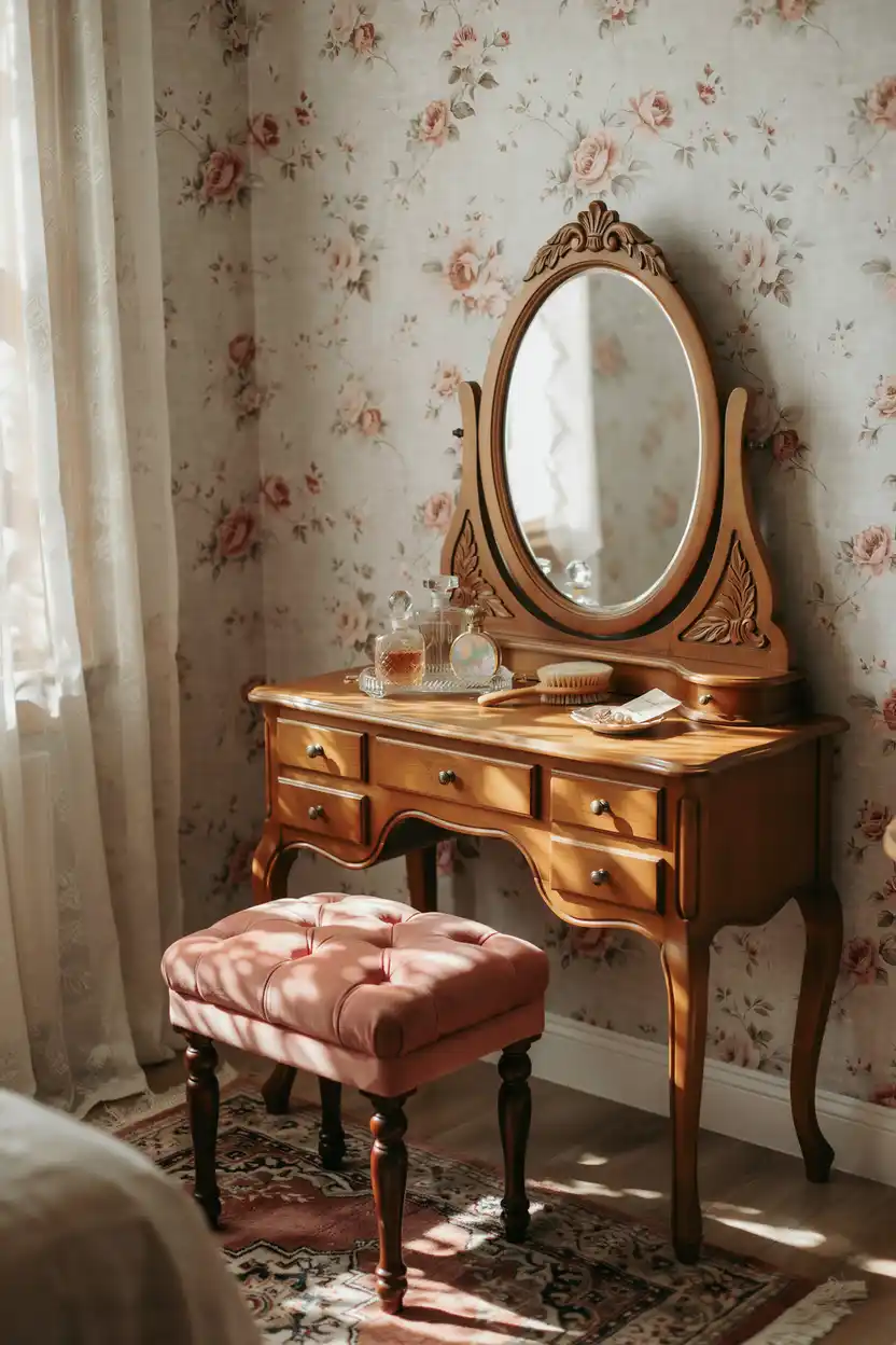 Vintage Vanity with Oval Mirror