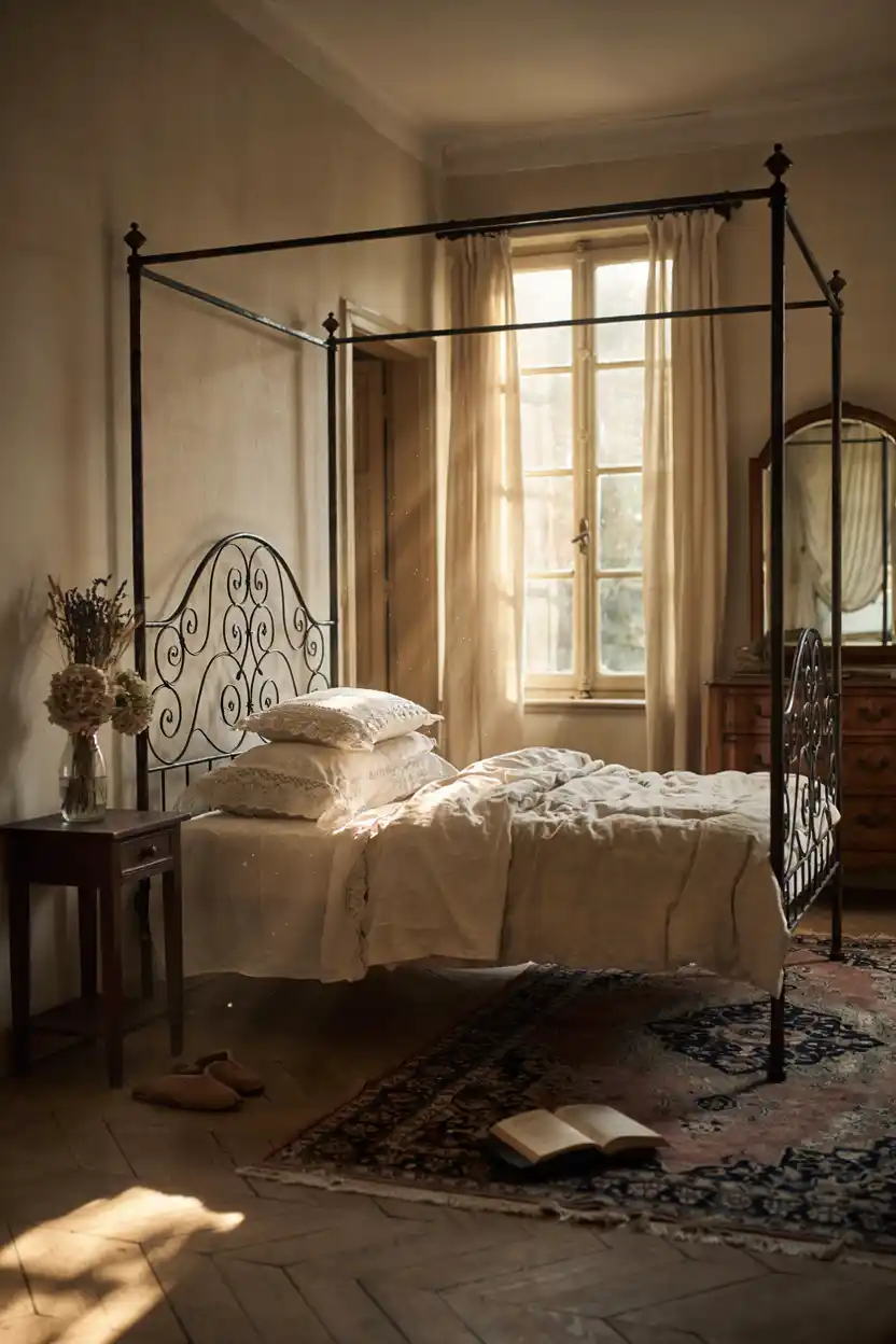 Vintage Wrought-Iron Canopy Bed