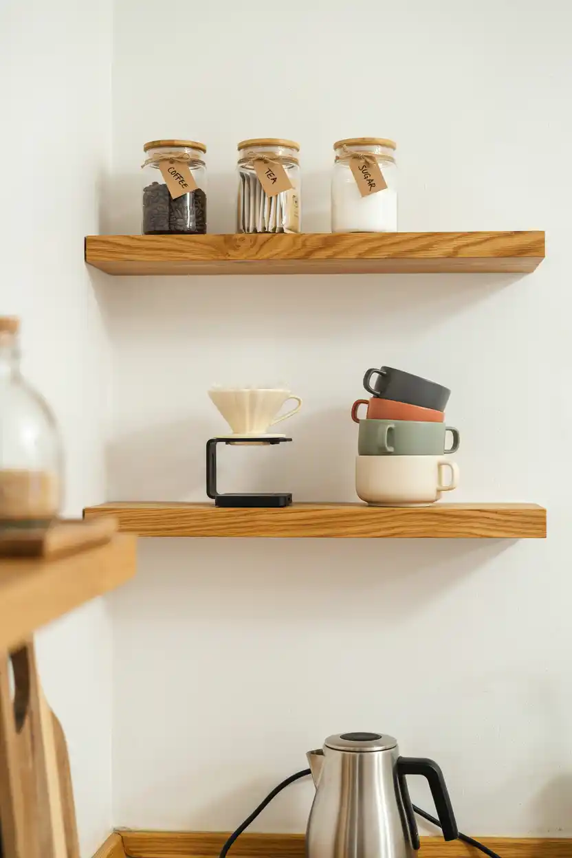 Wall-Mounted Floating Shelf Coffee Station