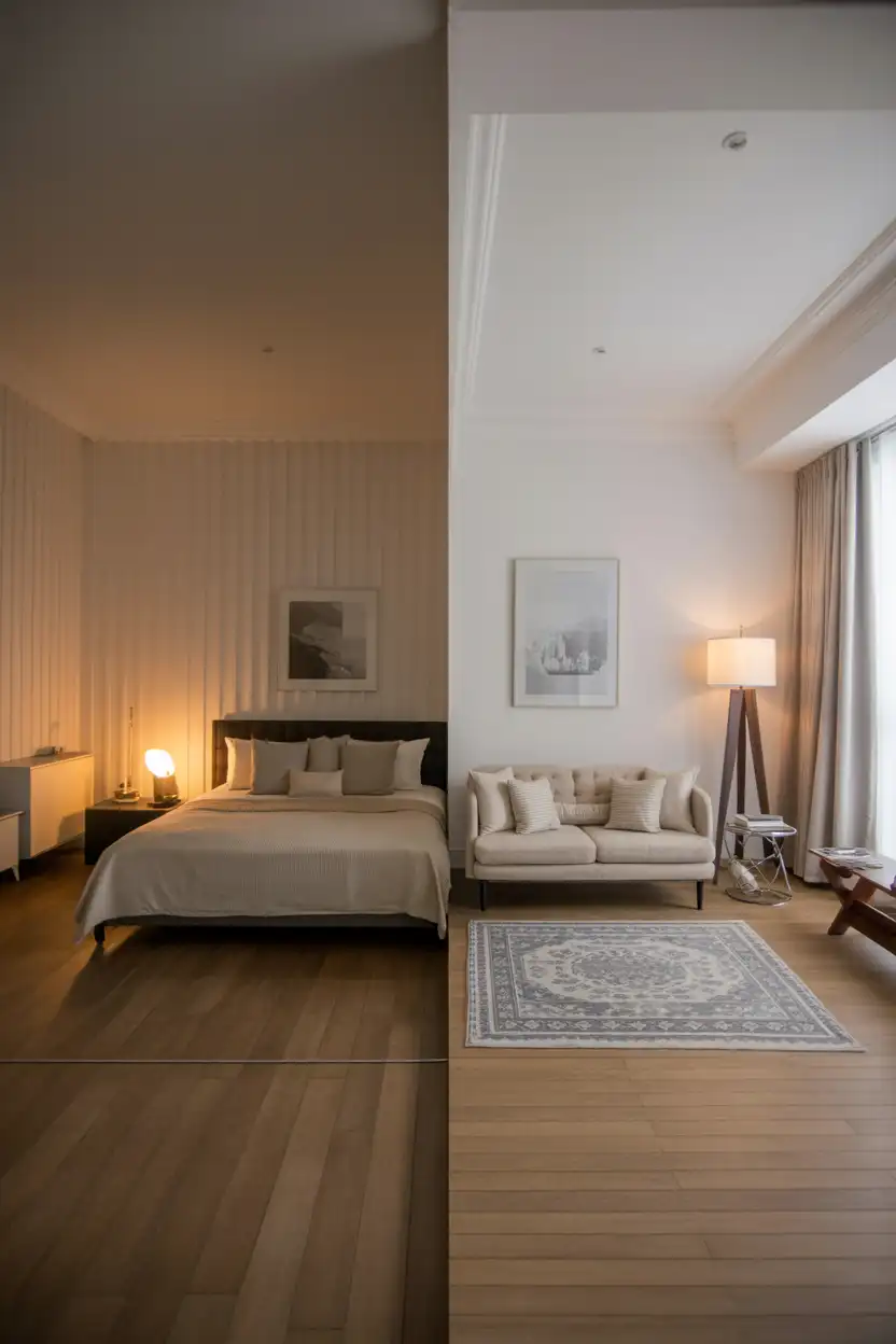Zoned Furniture Arrangement for Multi-Use Bedrooms